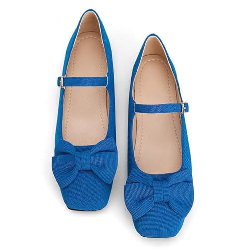 Dear Time Women's Bowknot Mary Jane Flats Dressy Ballet Flats Square Toe Shoes with Ankle Strap2