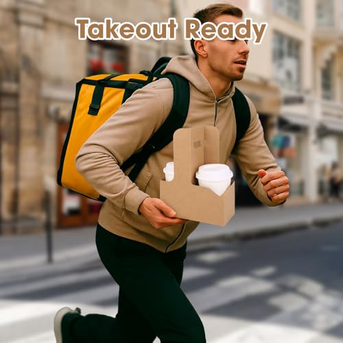 15Pcs -2 Cup Drink Carrier with Handle - Paper Cup Holder, Coffee Carriers Tray for Drinks, Disposable Takeaway Cardboard Holders To Go for Food Delivery, Uber Eats/Door Dash Two or 4 Kraft Paperboard