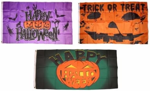 3x5 Happy Halloween 3 Pack Flag Wholesale Set #100 Combo 3x5 Banner Grommets - Party Decorations Supplies For Parades - Prime Outside, Garden, Men Cave Decor Flag