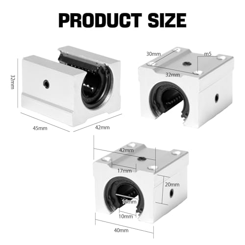 Rebanky Linear Gleitblock 16mm SBR16UU 4 Stück Offenes Linear Kugellager Aluminium Linearlager Gleitblock für Linearschiene CNC Maschinen Fräsmaschine 3D Drucker