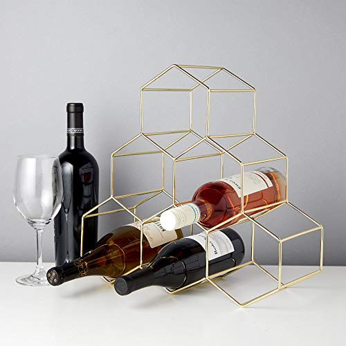 Viski Geo Set Of 1 Freestanding Racks & Cabinets, Holds 6 Bottles, Countertop Wine Rack, 14.25", Gold-Plated #TOP5