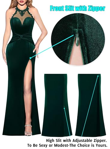 Image of VFSHOW Womens Formal Halter Keyhole Back Prom Gala Maxi Dress Evening Gown | Sexy Illusion Sweetheart Neck, High Slit, Wedding Guest, Applique, Twist Front Mermaid Dresses