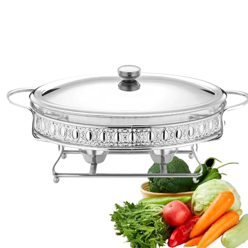 XIEHEMAO 3L Scaldavivande Ovale in Acciaio Inox for Ristorante, scaldavivande Ovale in Acciaio Inox for Buffet, scaldavivande, for Buffet di Nozze, Feste, Banchetti(Silver)
