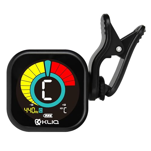 Image of KLIQ UberTuner PDQ, Rechargeable Clip-On Tuner for Guitar, Bass, Ukulele, Violin, Mandolin, Banjo & All Instruments, Fast & Accurate Chromatic Tuning Modes, Black