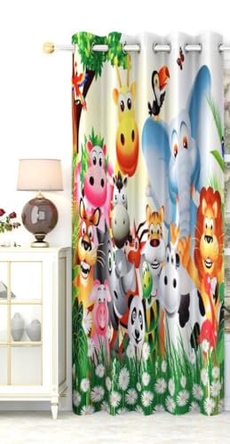 Image of Cartoon Cartoon Animals Theme Kids Room Curtain for School /Playway /Kids Care Home Curtain for Window, 4x5 feet Long Set of 1 Pc
