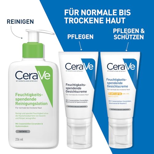 CeraVe Feuchtigkeitsspendende Gesichtscreme für normale bis trockene Haut, Ultraleichte Formel, Mit Hyaluron, Niacinamid und 3 essenziellen Ceramiden, 2 x 52 ml