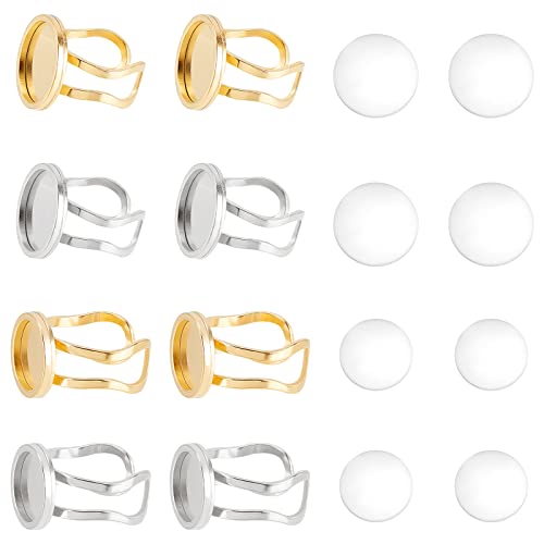DICOSMETIC 8pcs 2 Couleurs Cabochon Anneau Paramètres de Base Ronds Plateaux de Bagues de Doigt Blanc Manchette Anneaux Plateau DIY Lunette Blancs pour Anneaux Réglages en Verre Cover