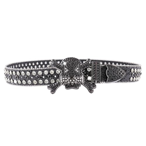 Rhinestone Skull Belt, Bling Punk Rock Studded Waist Strap Crystal Cowboy Belt Gothic Belt for Jeans Pants3