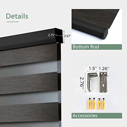 Yoolax Motorized Zebra Shades Works With Alexa, Dual Layer Automatic Window Blinds With Remote Control Customized Size, Light Filtering Electric Blinds For Home Office (Carbon Black) #TOP4