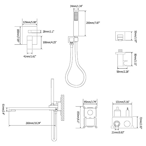 Mitigeur de bain/douche en laiton massif avec fixation murale robuste - 4
