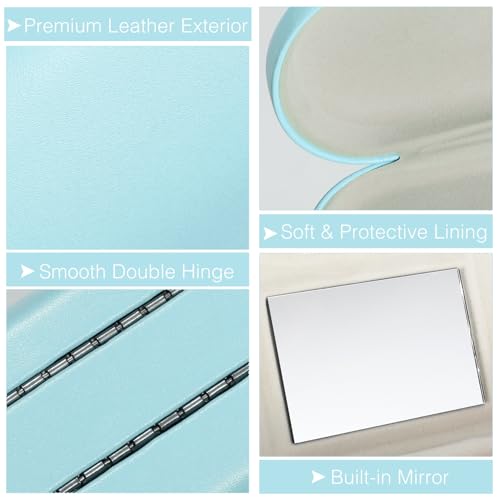 Image of MoKo Double Eyeglass Case, Contact Lens Case with Mirror Tweezers Remover, 2 in 1 Double Sided Portable Contact Lens Box Holder Container Soak Storage Kit Sunglasses Pouch for Men & Women, Light Blue