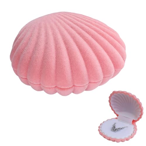 YUPZAR Joyero con forma de concha, caja para anillos, aretes y collares, caja de regalo para bodas, compromisos y aniversarios, joyero con forro flocado