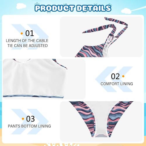 Wave Lines Girls Two Piece Tankini Swimsuits Summer Bathing Suit Beach Swimwear Set3
