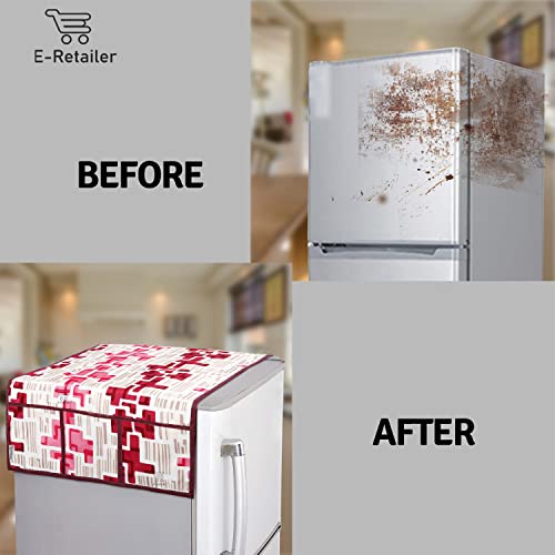 Image of Polyester 3-Layered Fridge Top Cover /Refrigerator Cover with Utility Pockets and Set of 6 Pc Fridge Mats (Color- Red, Size-39x21 Inch)