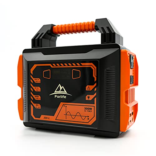 FORLIFE Portable Power Station,300W Pure Sine Wave Camping Generator,80000mAh Portable Power Supply with USB Type-C PD/QC3.0/1AC/2 DC/2 USB Outputs, Solar Lithium Emergency Backup Power for CPAP