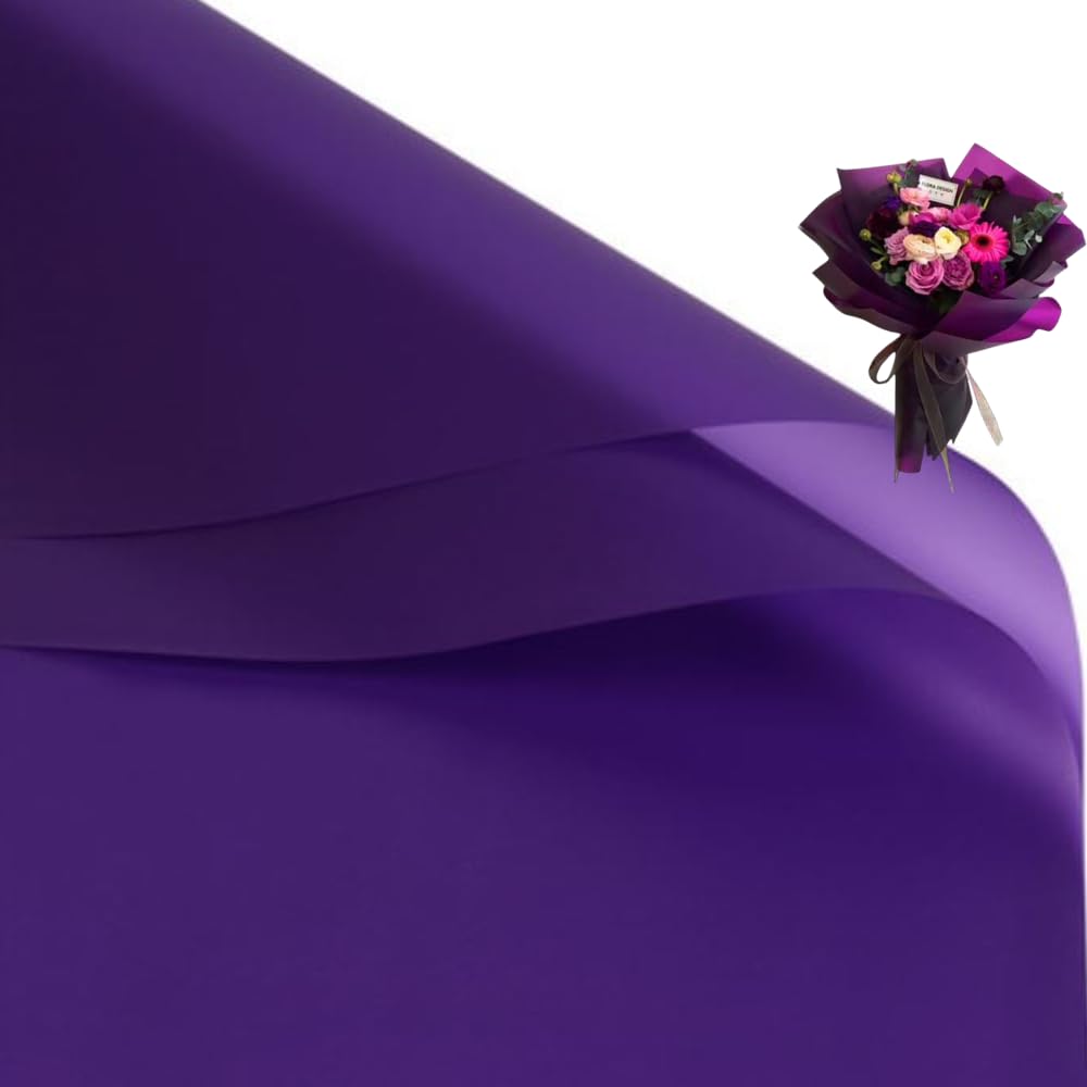 Corkwaw 20 Pcs Double Sided Color Flower Wrapping Paper,Waterproof Valentine's Day Bouquet Wrapping Paper 23x23Inch Used for DIY Crafts, Gift Packaging, Flower Shop Bouquet Packaging (Purple)
