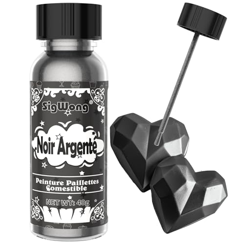 Paillettes Comestibles, 40g Liquide Colorant Paillette Alimentaire pour Gateau, Cocktail, Gâteaux, Biscuits, Bonbons, Boissons (Argent Noir)