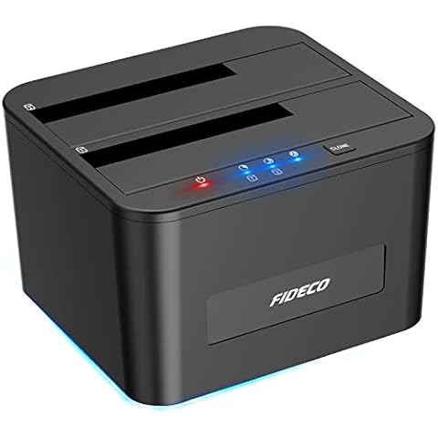 FIDECO Festplatten Dockingstation, USB3.0 SATA HDD Dockingstation für 2,5 und 3,5 Zoll SATA HDD / SSD, Dualschacht, Unterstützt Offline-Klonen und UASP Cover