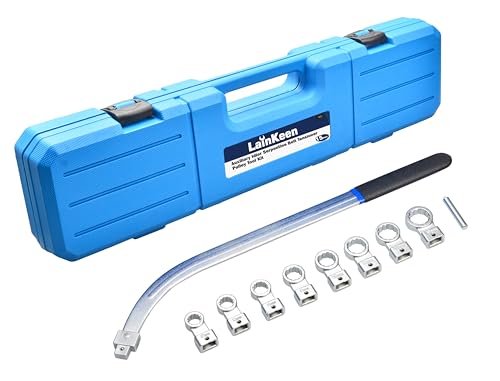 LainKeen 15PCS Auxiliary Idler Belt Tensioner Pulley Tool Kit Serpentine Timing Belt Wrench Removal Tool Set Engine Timing Curved Belt Tensioning Remover Installer 12 Point Sockets