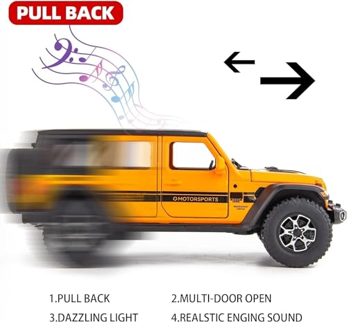 Image of Compatible For 1 /32 Wrangler Alloy Diecast Pull Back Model Car | Collectible Toy Vehicle with Light & Sound, Openable Doors Gift Toy for Kids Boys Girls Toddlers - Birthday Christmas Present (orange)