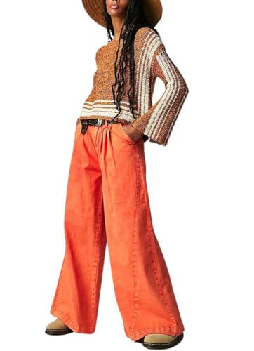 chouyatou Women's Boyfriend Denim Cargo Pants Y2K Baggy Wide Leg Casual Dressy Jeans Culottes