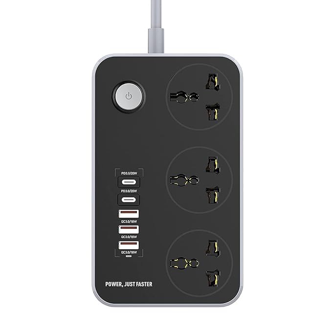 Extension Board 2500W 4 Power Sockets Extension Cord with 38W 4 USB Port + 2500W 2 Type C Port Fast Charger Fire-Resistant Multiple Plug Socket Universal Extension Box 2 Miter Wire