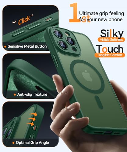 Image of CANSHN Magnetic Compatible with iPhone 15 Pro Max Case, Upgraded [Full Camera Protection] [Compatible with Magsafe] [Translucent Matte] Shockproof Protective Phone Case Cover 6.7 Inch - Deep Green