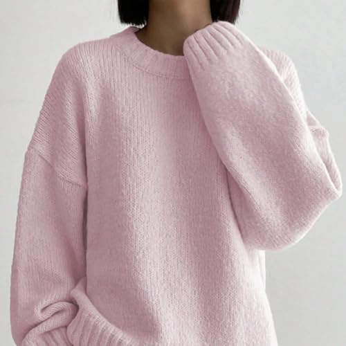 Women Drop Shoulder Crewneck Oversized Fuzzy Knit Sweater Long Sleeve Casual Solid Knitted Chunky Sweater Jumper3