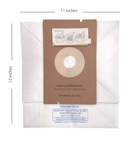 Janitized JAN-WIVAC24-3(10) Premium Replacement Commercial Vacuum Bag for Windsor Chariot 2 iVac 24 OEM # 8.634-104.0 (Pack of 10) image 5