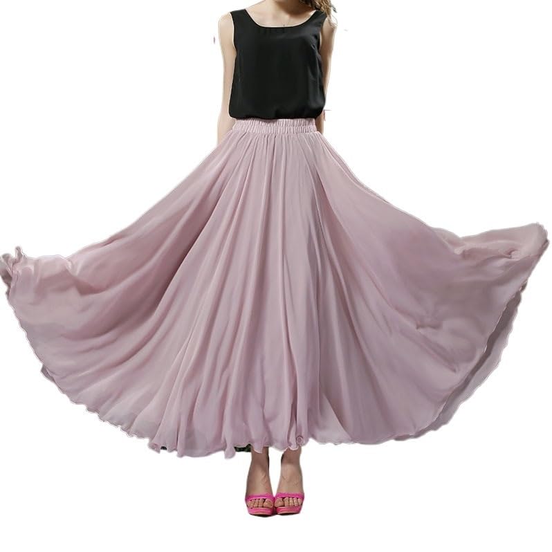 720 Degree Chiffon Skirt Ballet Dance Women Long Skirts Dancer Practice Wear Stage Dance Skirt(Sand,L Length 90cm)