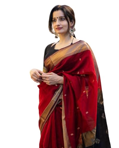 Image of Women's Banarasi Style Pure Kanjivaram Silk Jacquard Kanchipuram Pattu Saree With Un-Stiched Blouse (Red)