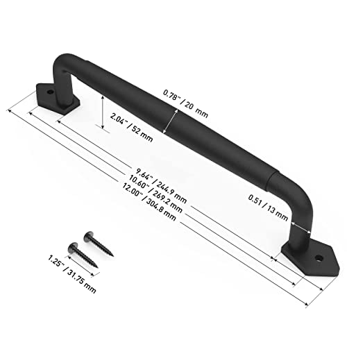 Image of 12 Inch Diamond Tapered Barn Door Handle - Black Cast Iron Pull for Sliding Doors, Gates, Sheds, Fences, Closets - Indoor Outdoor Farmhouse Hardware