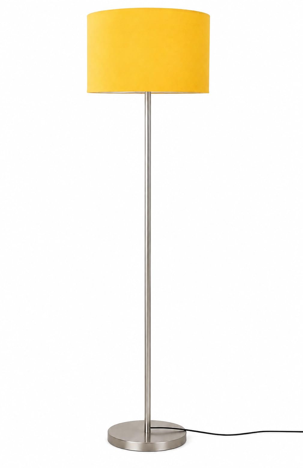 Floor Lamp with Yellow Drum Shade, Brushed Steel Stand | Living Room Lighting, Round Metal Base, Tall Standing Lamp, Warm Ambient Light, Modern Design-image-11