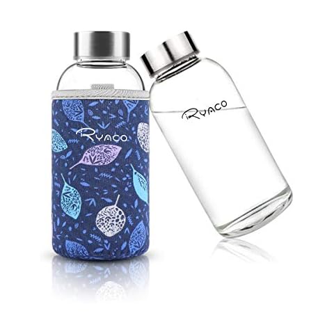 Ryaco Glasflasche 360ml - Trinkflasche Wasserflasche Glas Cover