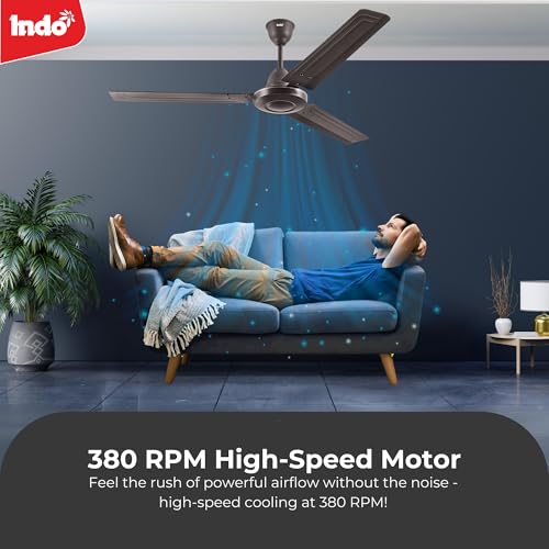 Image of Indo 48 inch High Speed Ceiling Fan Budget Neo| 1200mm | 2 Years Warranty (Smoke Brown)