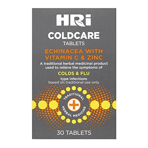 HRI ColdCare Cold and Flu Tablets. Echinacea Tablets with VIT C, Zinc - Natural Immune Booster to Help Prevent and Relieve Infections - 30 Tablets Cover