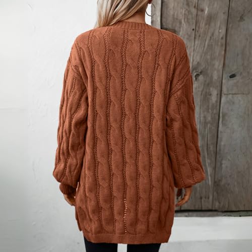 Image of Womens Cable Knit Long Sleeve Open Front Cardigan with Pockets, Mid Length Long Cardigans for Women Lightweight