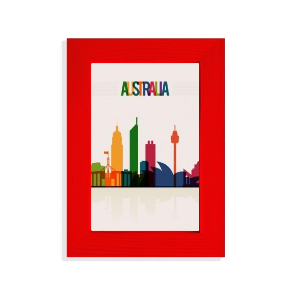 Cadre photo rouge et panorama urbain d'Australie pour salon contemporain
