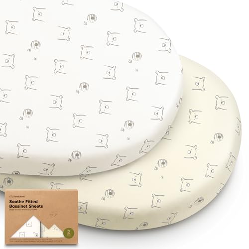 2-Pack Organic Bassinet Sheets for Girls, Boys - 100% Cotton Bassinet Mattress Sheets Compatible with Halo Bassinest Swivel Sleeper, Graco, Baby...