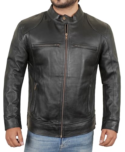 Real Lambskin Leather Jacket Men - Biker Style Zip Up Mens Motorcycle Jackets Outerwear2