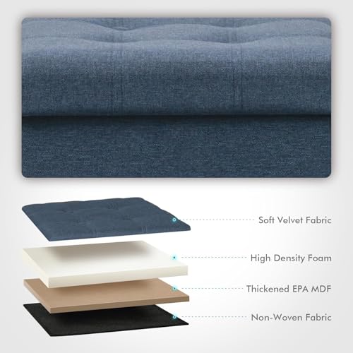B FSOBEIIALEO 15" Square Storage Ottoman with Tray, Wood Legs, Linen Blue by B FSOBEIIALEO - Used condition - Image 5