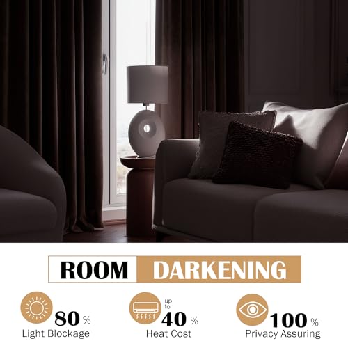 Image of Beauoop Coffee Brown Velvet Curtains 84 Inches Long 2 Panels for Bedroom Living Room Soft Luxury Room Darkening Thermal Insulated Soundproof Rod Pocket Window Treatments Drapes, 52X84 Set of 2