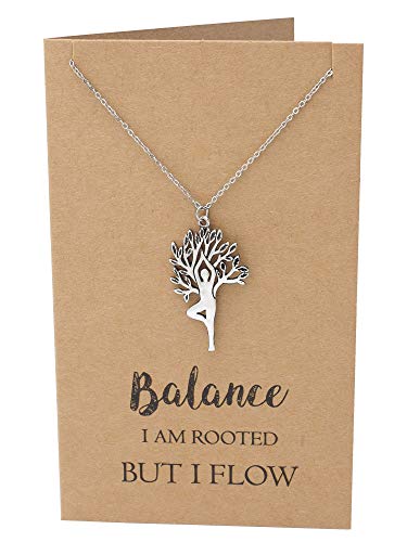 Quan Jewelry Yoga Vriksasana Asana Tree Pose Meditation Pendant Necklace, Yoga Accessories, Birthday Greeting Card, Inspirational Quote Card #TOP1
