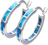 925 Sterling Silver Hoop Earring, Opal Small Hoop Earring for Women, Hypoallergenic Jewelry Cubic Zirconia Huggie Hoop Earrings Blue (Blue)
