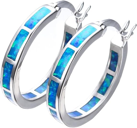 925 Sterling Silver Hoop Earring, Opal Small Hoop Earring for Women, Hypoallergenic Jewelry Cubic Zirconia Huggie Hoop Earrings Blue