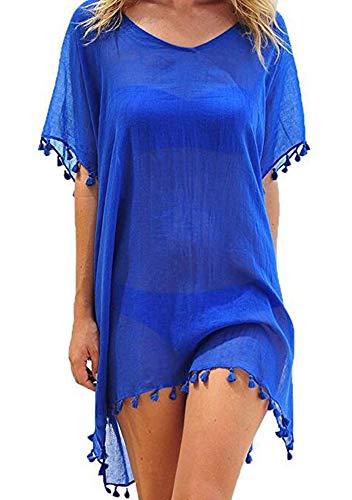 UMIPUBO Mujer Ropa de Baño Suelto Vestido de Playa Borla Verano Camisolas y Pareos Transparente Bikini Cover up