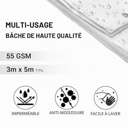 Bâche blanche imperméable 3x5m à œillets multifonction auto - 4