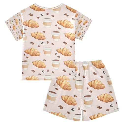 senya Croissants Coffee Beans Summer Pajamas Set Short Cotton Sleepwear 2 Piece2