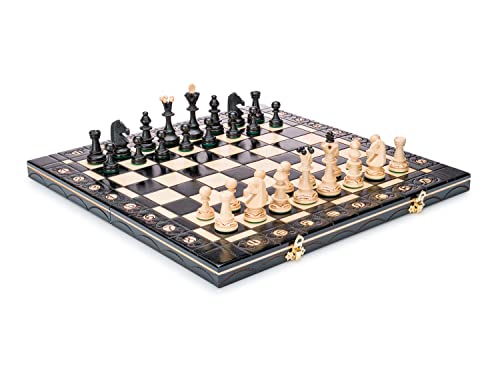 Chess and games shop Muba Magnifique jeu d'échecs en bois fabriqué à la main avec planche en bois et pièces d'échecs faites à la main – Produits d'idée cadeau (40 cm) noir), beige