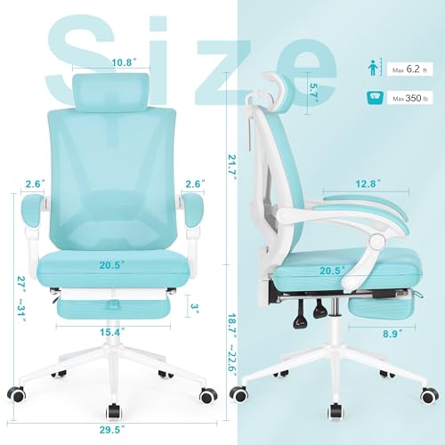Misolant Ergonomic Office Chair with Footrest, Ergonomic Desk Chair with Adjustable 2D Lumbar Support, High Back Computer Chairs with Adjustable Headrest, Blue Comfortable Executive Office Chair